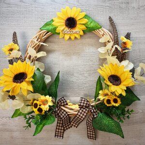 Thanksgiving Sunflowers Wreath Fall Autumn Sign Wall Door Home Office Decor